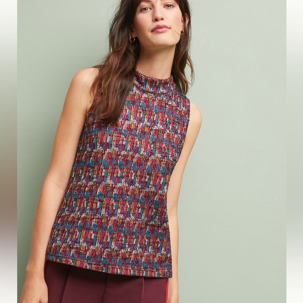 Anthropologie Akemi + Kin Colorful Petra Mock Neck Sleeveless Knit Top